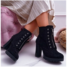 FRERY Bottes à Talons Pour Femmes Avec Fermeture Éclair Décorative En Daim Noir Imagine le noir 1