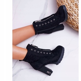FRERY Bottes à Talons Pour Femmes Avec Fermeture Éclair Décorative En Daim Noir Imagine le noir 4
