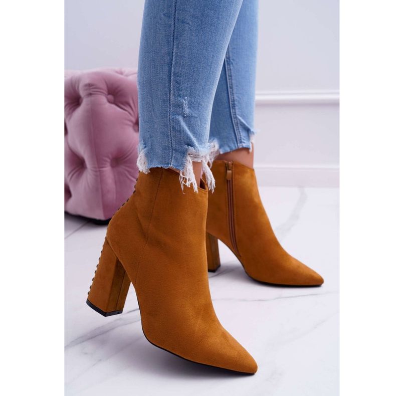 PS1 Bottines Femme À Talons Hauts Avec Rivets En Spitz RB23P Camel Snack brun 1