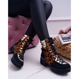 WIN Bottes Trappers Femme Talon Plat Imprimé Léopard Move On le noir 2