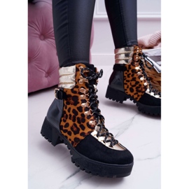 WIN Bottes Trappers Femme Talon Plat Imprimé Léopard Move On le noir 3