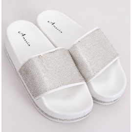Blanc N-59 Chaussons blancs sur semelle épaisse gris 1