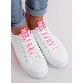 Baskets femme blanches et roses A88-23 Fushia 1