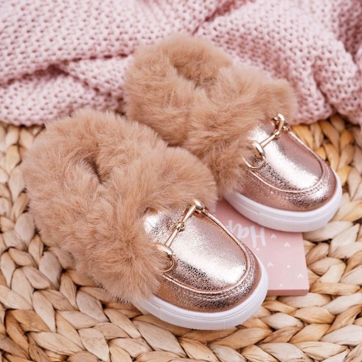 Baskets Enfant Fourrure Chaud Champagne Grendy d'or 1