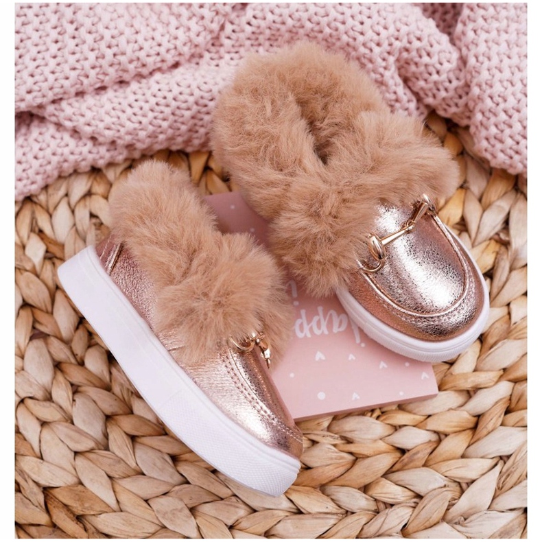 Baskets Enfant Fourrure Chaud Champagne Grendy d'or 2