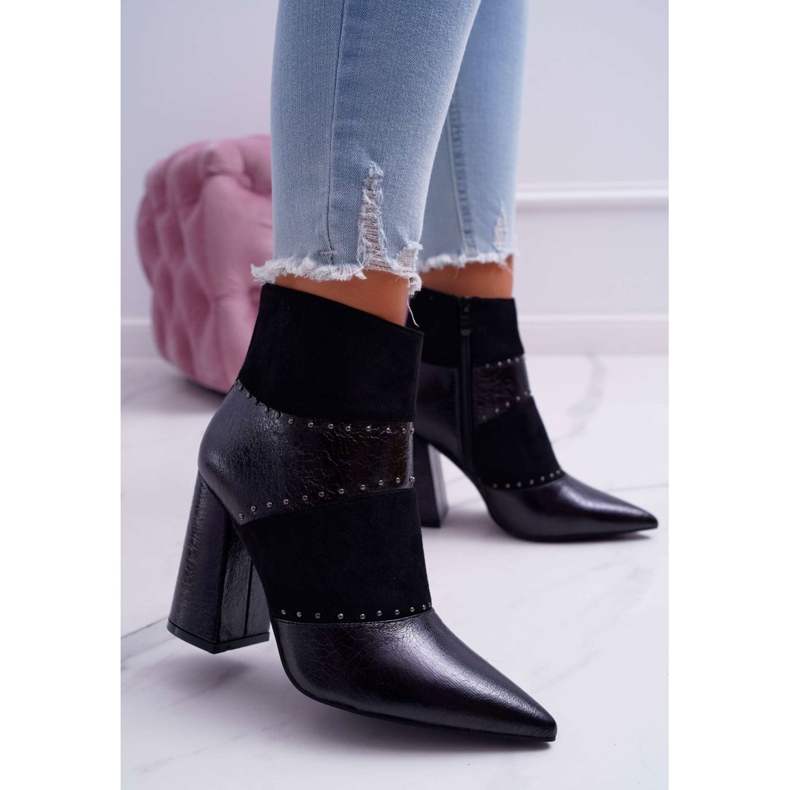SEA Bottes Femme À Talons Hauts Avec Rivets En Spitz RB21P Noir Yango 1