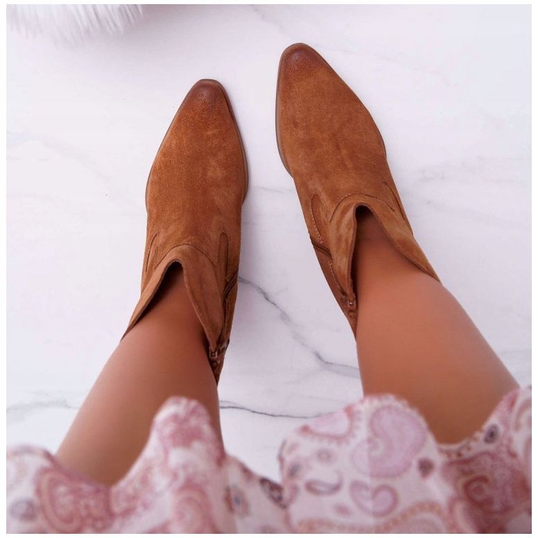 Bottines Femme Talon Haut Cuir Daim Cognac Nicole 2433 brun 2