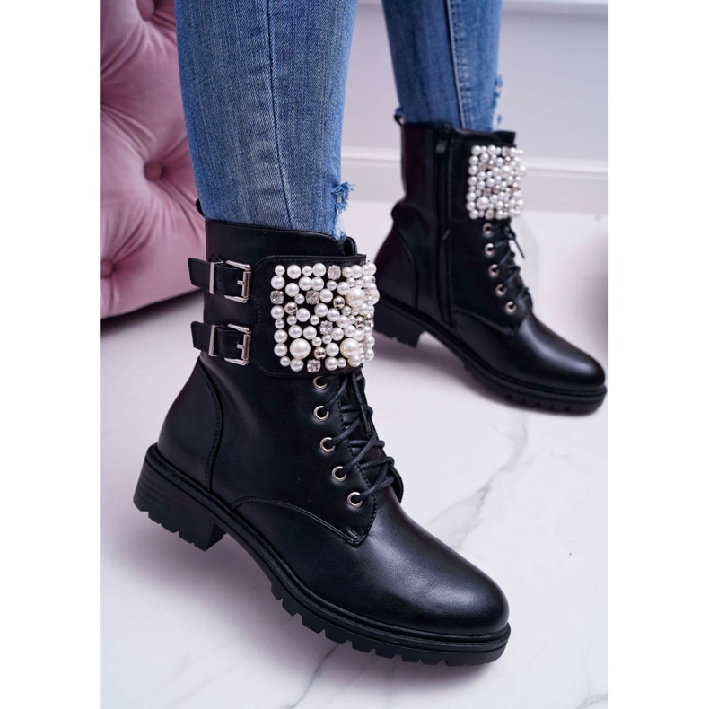 FRID Bottines Femme à Talon Plat Noir Militaire Bemmer 2