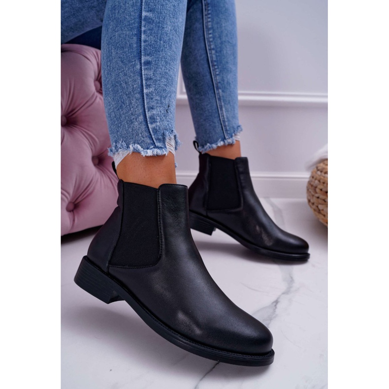 S.Barski Bottines Femme Chelsea boots Talon Plat Cuir Noir Barski W1901 2