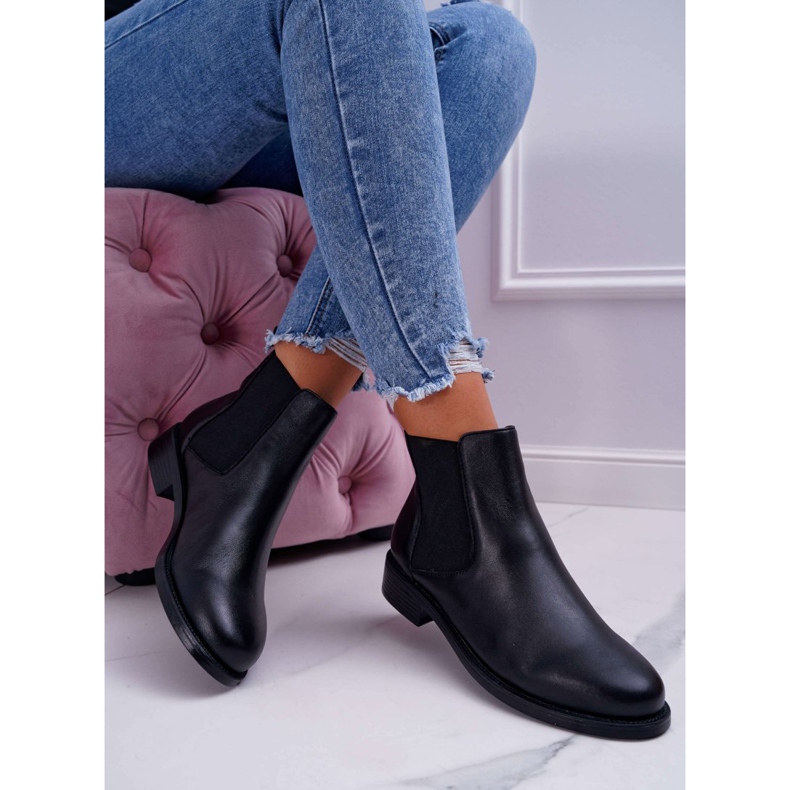 S.Barski Bottines Femme Chelsea boots Talon Plat Cuir Noir Barski W1901 1