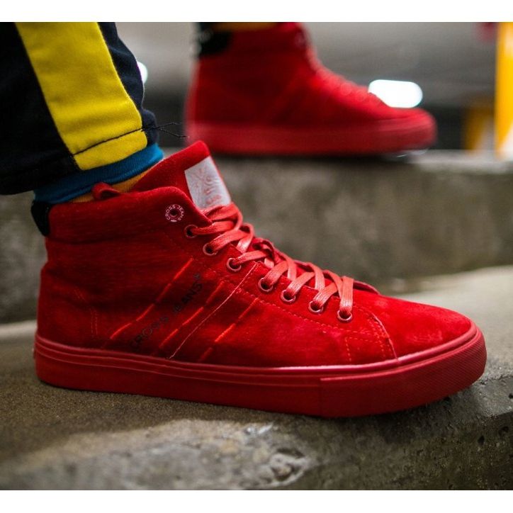 Baskets Homme High Cross Jeans Cuir Daim Rouge EE1R4055C 1