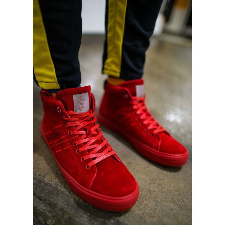 Baskets Homme High Cross Jeans Cuir Daim Rouge EE1R4055C 2