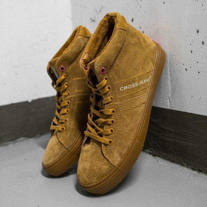 Baskets Homme High Cross Jeans Cuir Daim Camel EE1R4054C brun 1