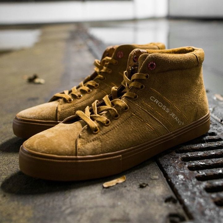 Baskets Homme High Cross Jeans Cuir Daim Camel EE1R4054C brun 2