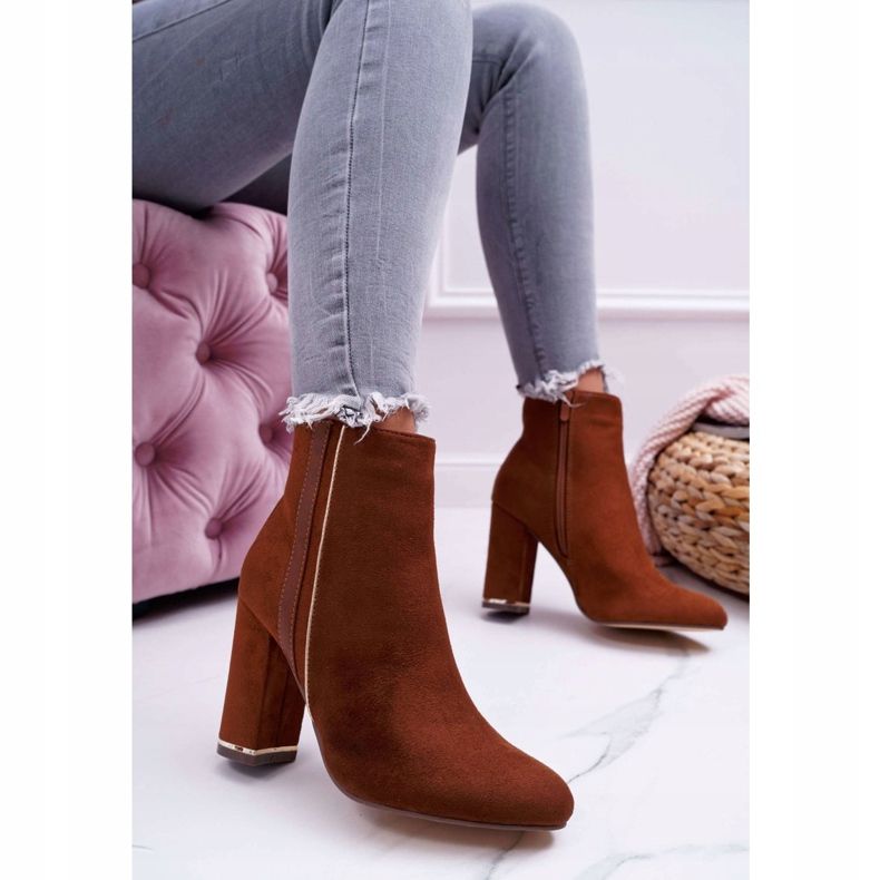 FE1 Bottines Femme Talon Haut Camel Domeno brun 1