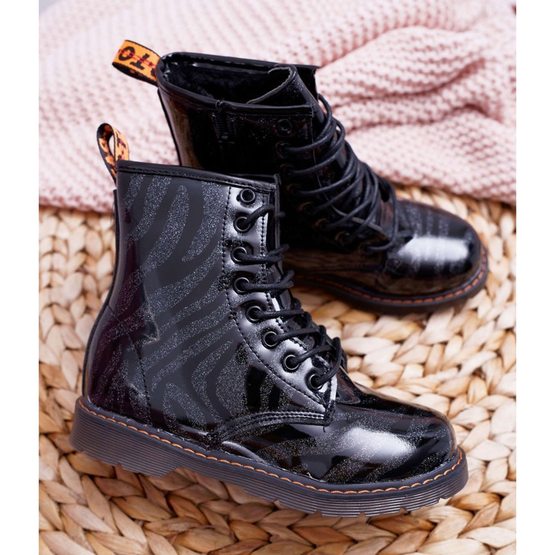 FRROCK Boots Enfant Laquées Avec Fermeture Noir Omua 1