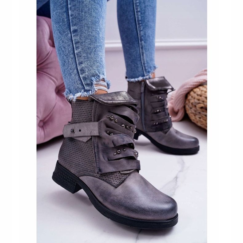 FG2 Bottes Femme Talon Plat Gris Chaud Debra 1 FG2 Bottes Femme Talon Plat Gris Chaud Debra 1