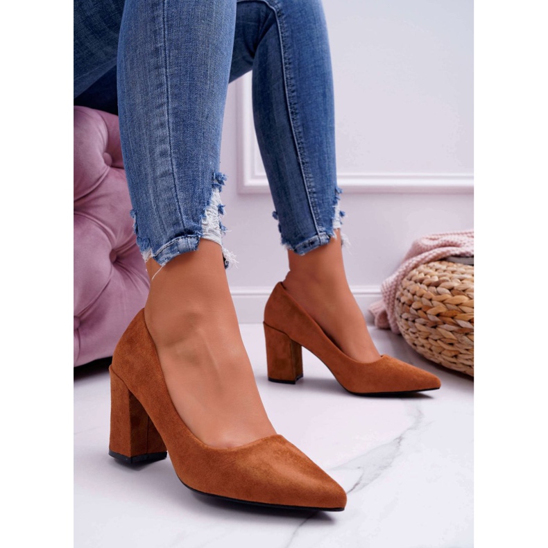 FRJ Escarpins à Talons pour Femmes en Daim Camel Femmini brun 1