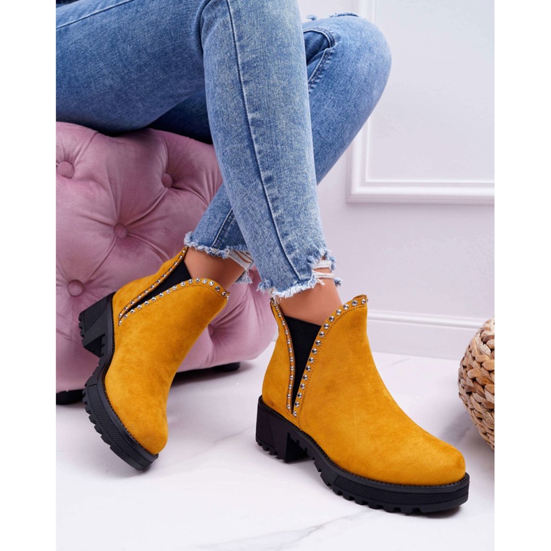 FRBS Bottes Jodhpur Pour Femmes Avec Cubic Zirconia Jaune Sissy 1