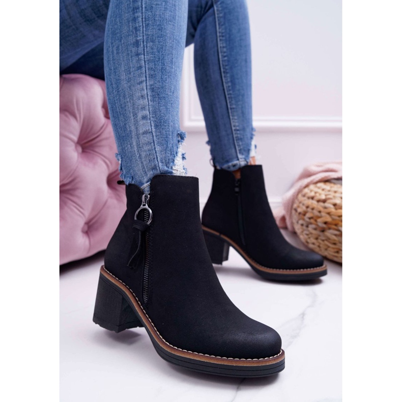 FRJEIN Bottines femme sur talon rembourrées de feutre noir Delia 1