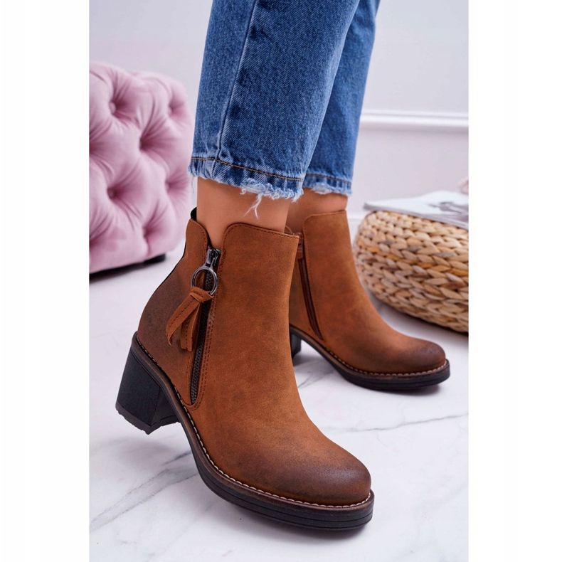 FRJEIN Bottines Femme à Talon Chauffées De Feutre Camel Delia brun 1