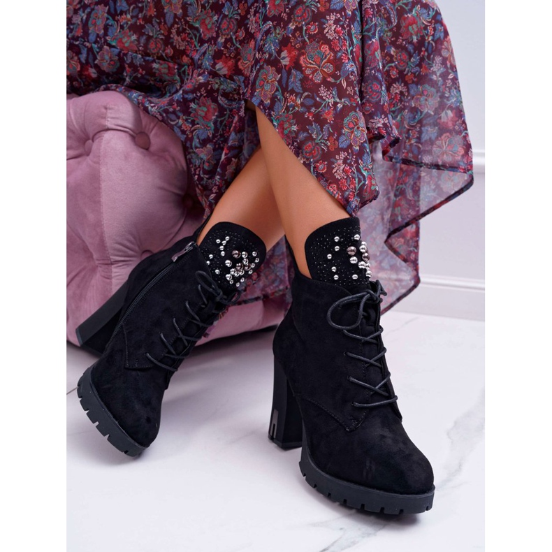 EVE Bottines Femme à Talon et Plateforme Daim Noir Fieste 2