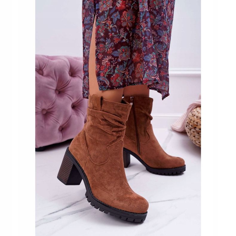 FB2 Bottines Femme Talon Daim Camel Celma brun 1