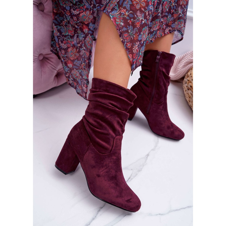 FRJ Bottes Femme À Talons Hauts En Daim Bordeaux Sans Fin rouge 1
