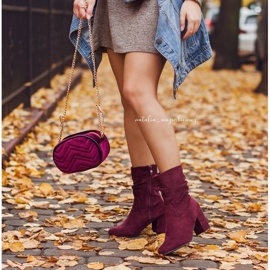 FRJ Bottes Femme À Talons Hauts En Daim Bordeaux Sans Fin rouge 7