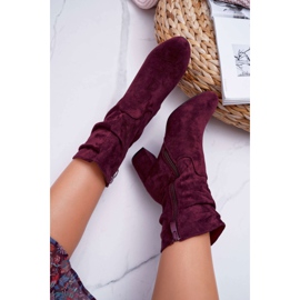 FRJ Bottes Femme À Talons Hauts En Daim Bordeaux Sans Fin rouge 5