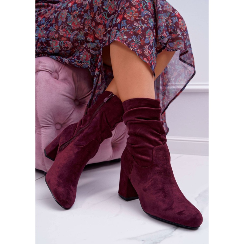 FRJ Bottes Femme À Talons Hauts En Daim Bordeaux Sans Fin rouge 2