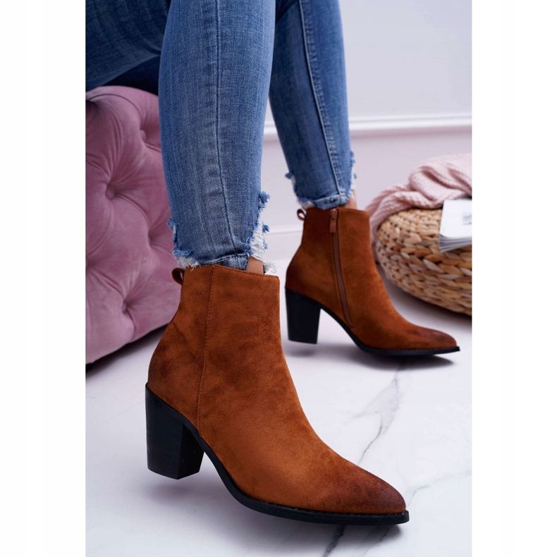 Moow Bottines Femme Talon Daim Camel Niki brun 1