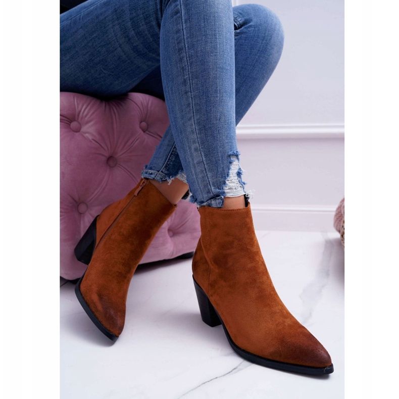 Moow Bottines Femme Talon Daim Camel Niki brun 2