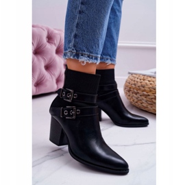 FRJEIN Bottines Pour Femmes Sur Un Talon Fermoirs En Fello Noir 1