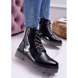 Bottines Femme à Talon Plat Bottines Laquées Noir Sergio Leone TR726 le noir 1