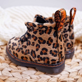 FRROCK Bottines pour enfants avec une fermeture éclair motif léopard Lilo brun multicolore 3