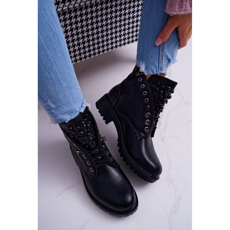 FRID Bottes Pour Femmes Avec Perles Warm Black Memer le noir 2