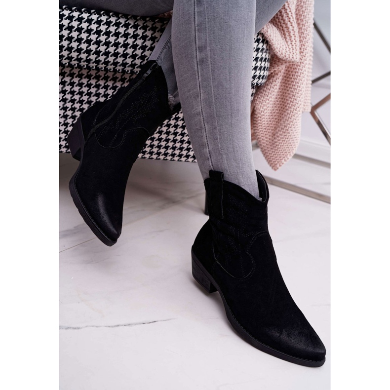 BUGO Bottes de cowboy pour femmes en daim noir Ferders le noir 2