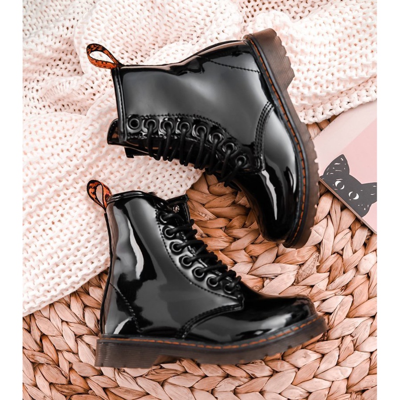 FRROCK Bottines Enfant Chaud avec une fermeture éclair Laqué Noir Goopy le noir 1