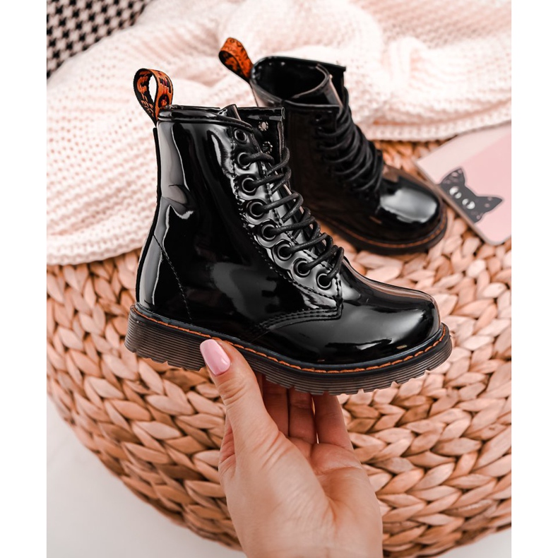 FRROCK Bottines Enfant Chaud avec une fermeture éclair Laqué Noir Goopy le noir 2