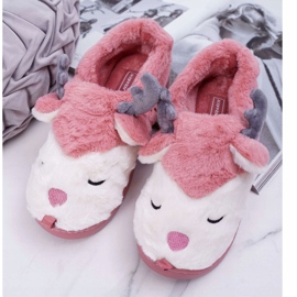 BUGO Chaussons Femme Avec Fourrure Et Renne Renne Rose Foncé 1