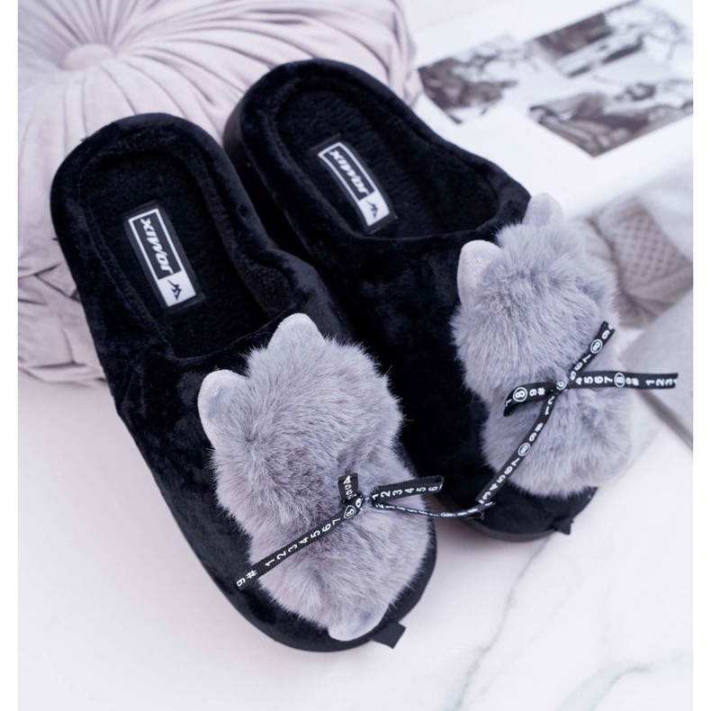 BUGO Chaussons Femme Avec Fourrure Chaton Noir Kitty 1