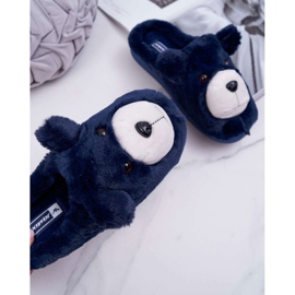 BUGO Pantoufles pour femmes avec fourrure d'ours en peluche bleu marine 2