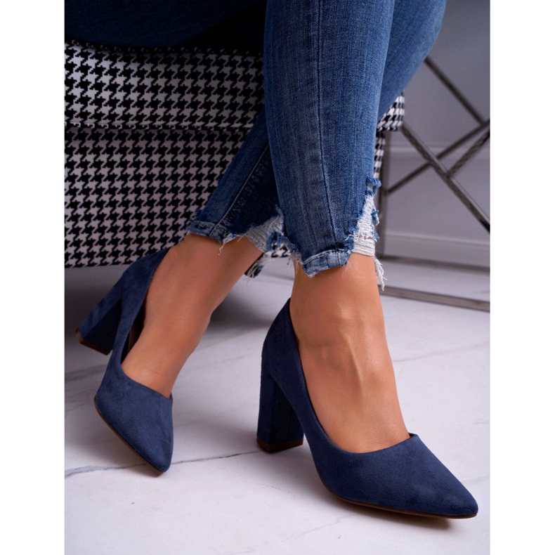 SEA Escarpins Femme À Talons En Daim Bleu Marine Florena 2