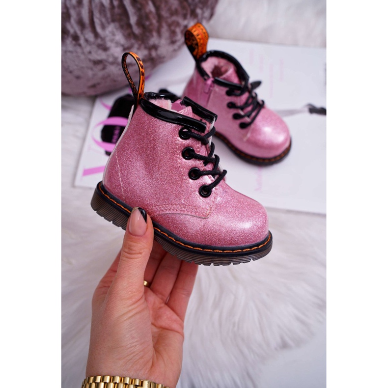 FRROCK Bottines Chaudes Enfant Zippées Laquées Rose Paillettes Mistor 2