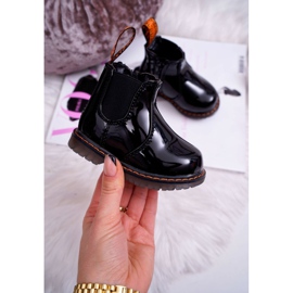 FRROCK Bottines Enfant Chaud avec une fermeture éclair Laqué Noir Gustro 1
