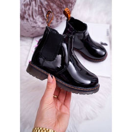 FRROCK Bottines Enfant Chaud avec une fermeture éclair Laqué Noir Gustro le noir 5
