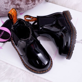 FRROCK Bottines Enfant Chaud avec une fermeture éclair Laqué Noir Gustro 2