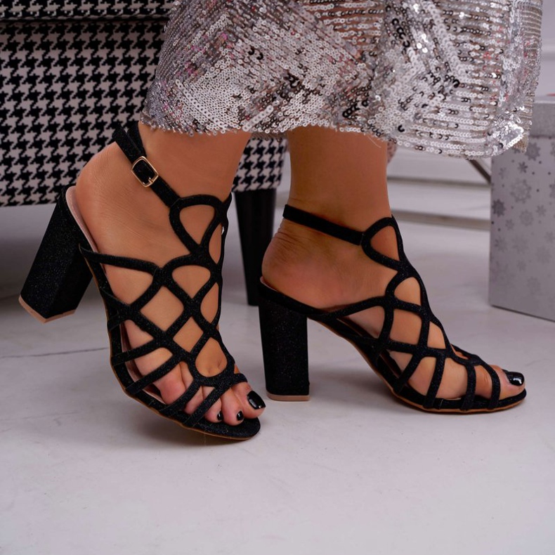 SEA Sandales À Talons Pour Femmes Glitter Noir Gete le noir 2