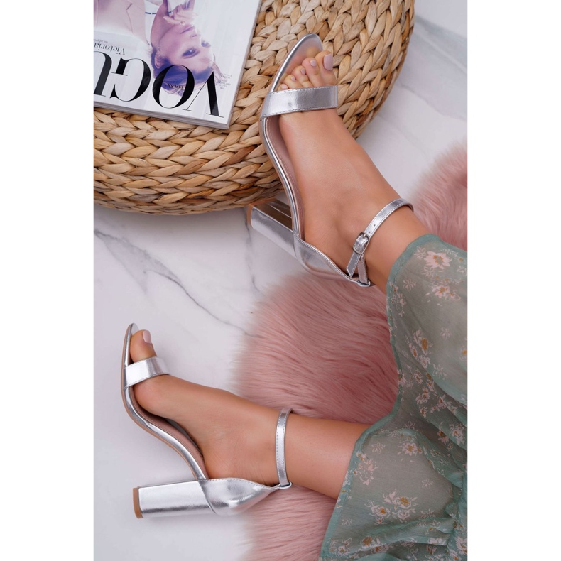 SEA Sandales classiques argentées pour femmes Fidji à talon gris 1